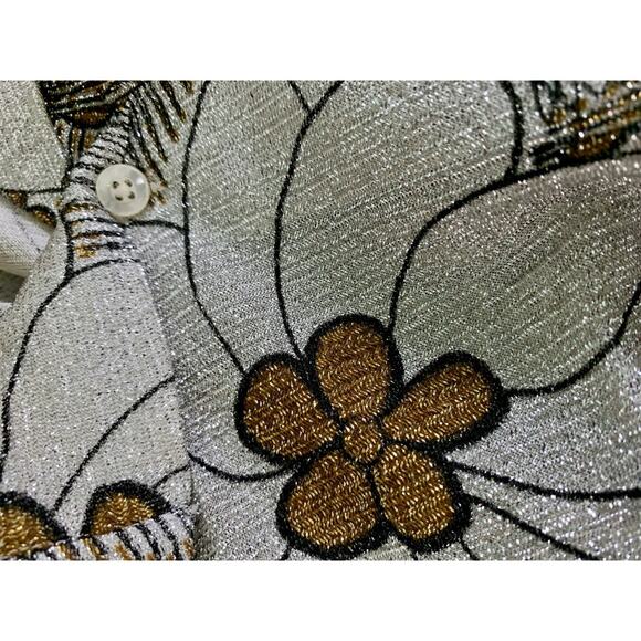 Vintage 1970’s Disco Metallic Floral Pointy Collar Shirt Size Medium Hippie - Picture 8 of 8